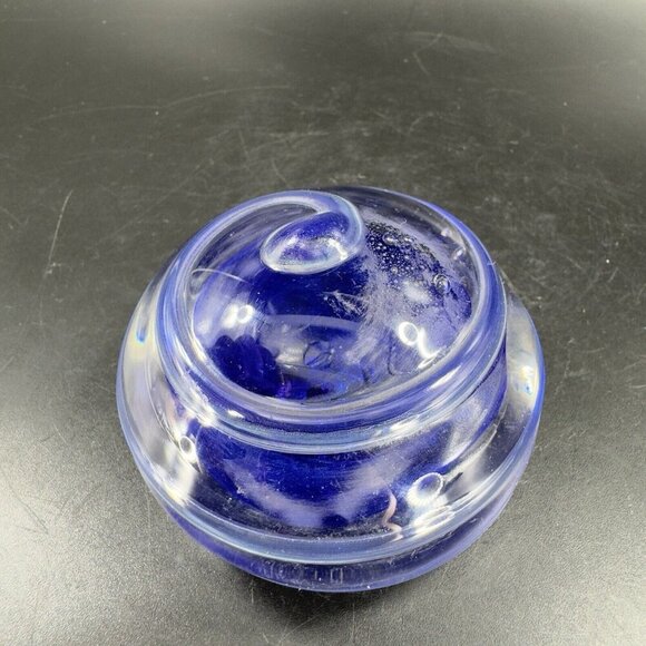 Hand Blown Studio Glass Paperweight Figurine Cobalt Blue Swirl Clear Edges VTG - Picture 11 of 16